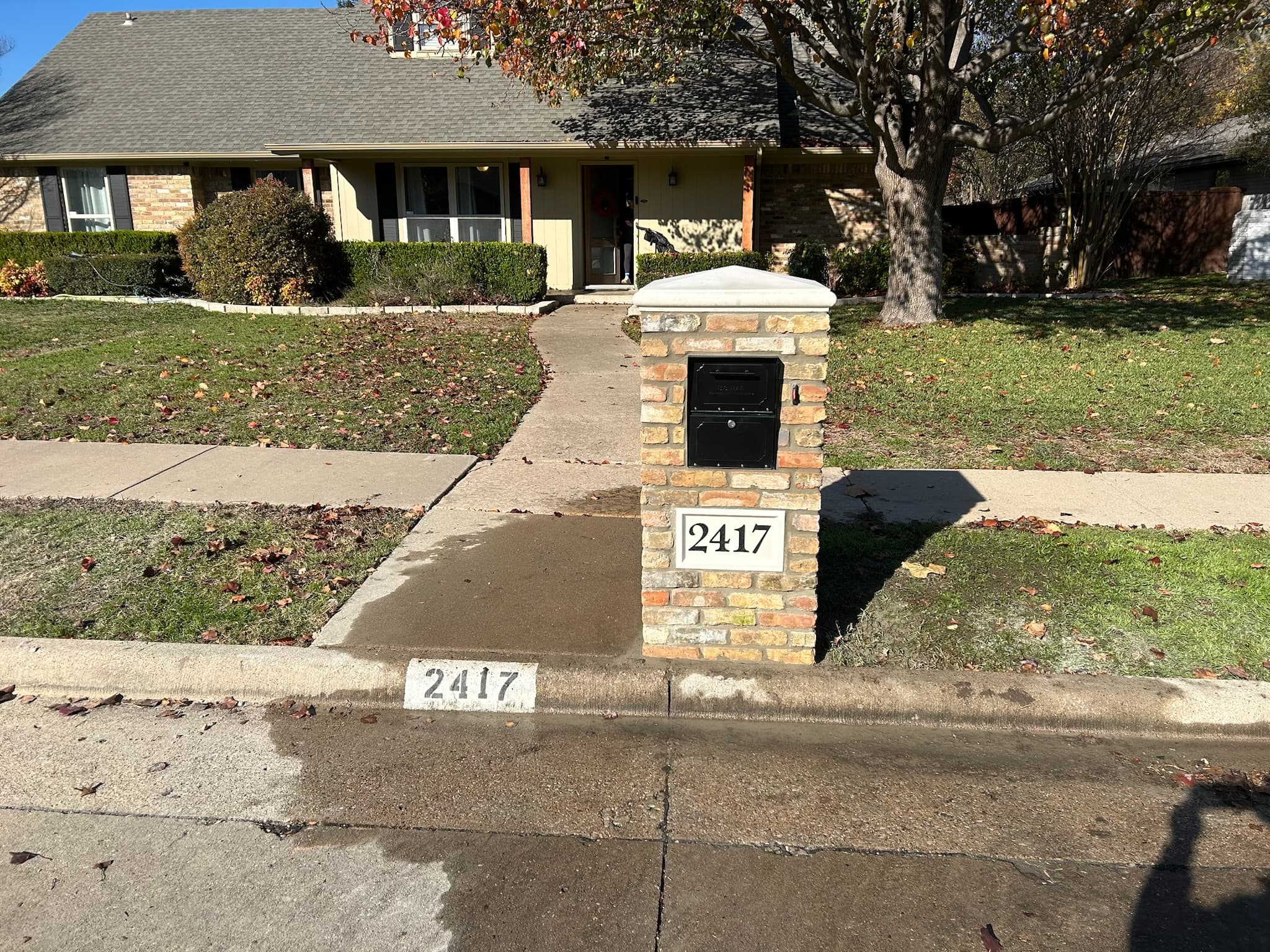 Brick mailbox repair in McKinney, TX with restored mortar and fresh sealing