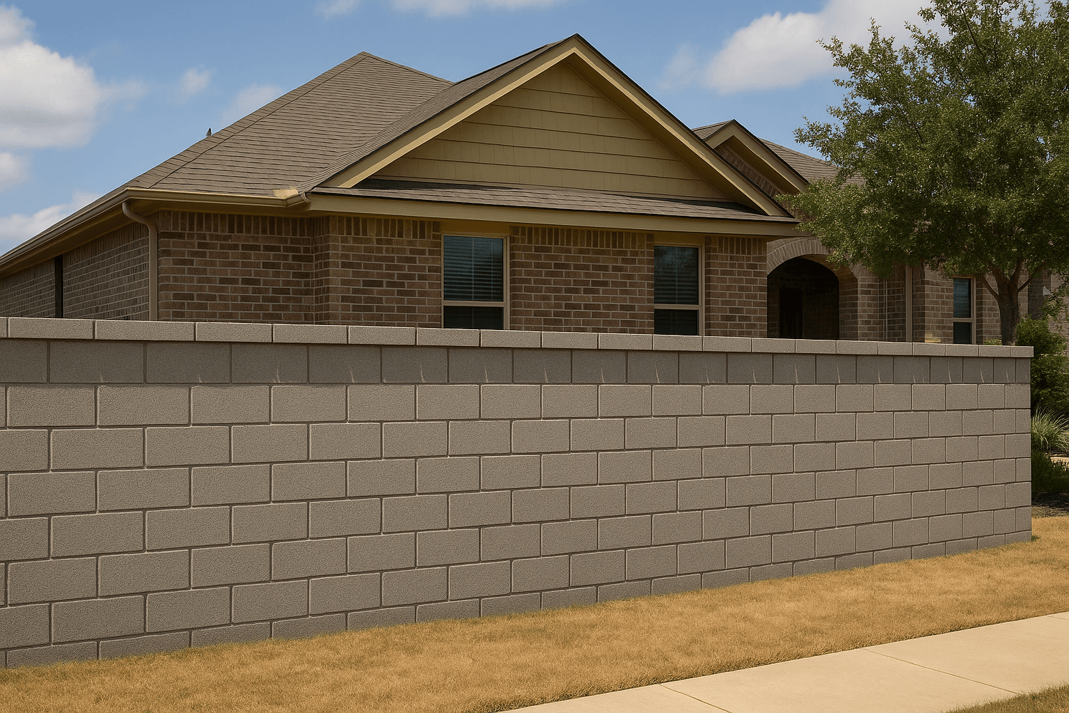 Professional masonry contractor building CMU block wall in Dallas neighborhood