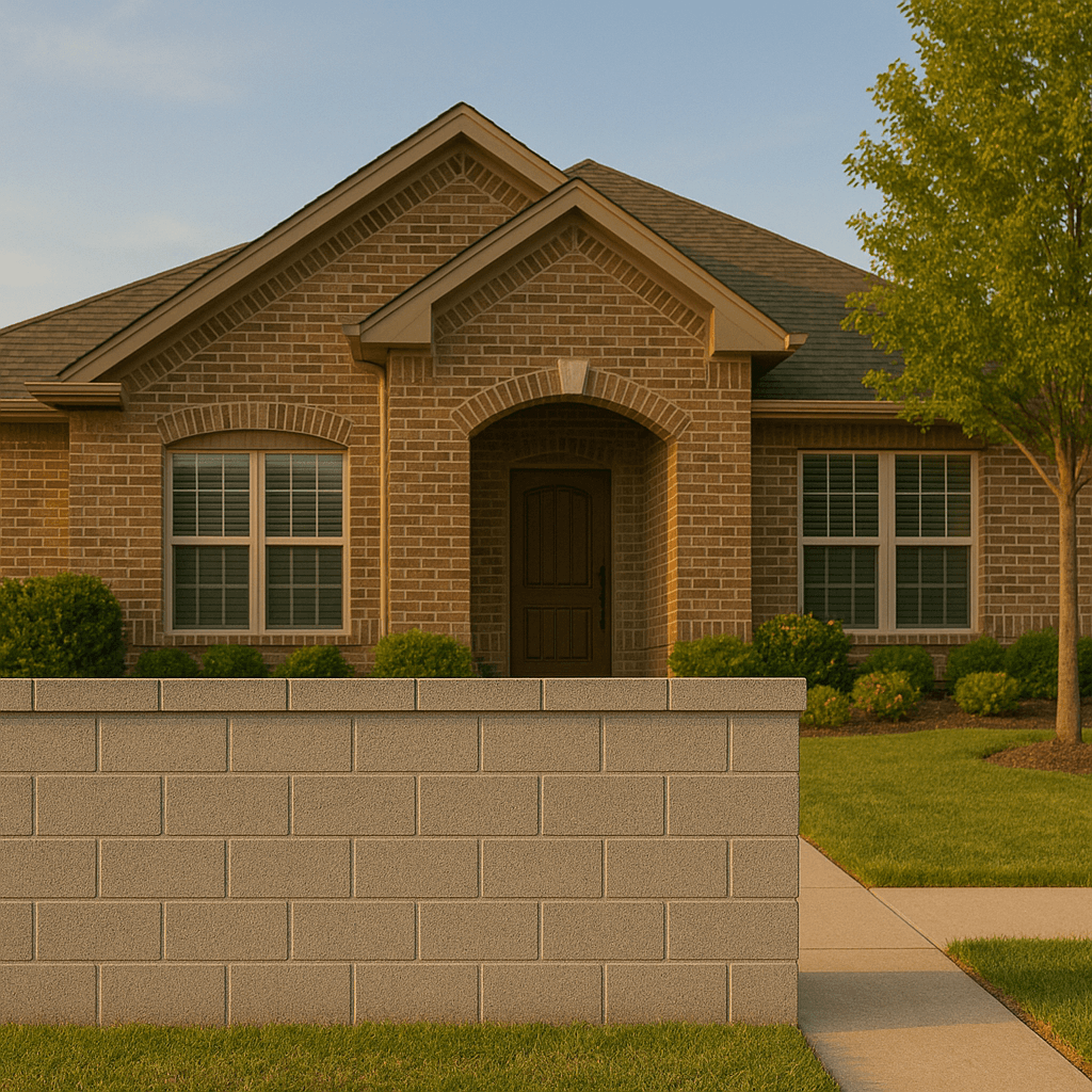CMU retaining wall with reinforced footing installed on a Rockwall, TX property